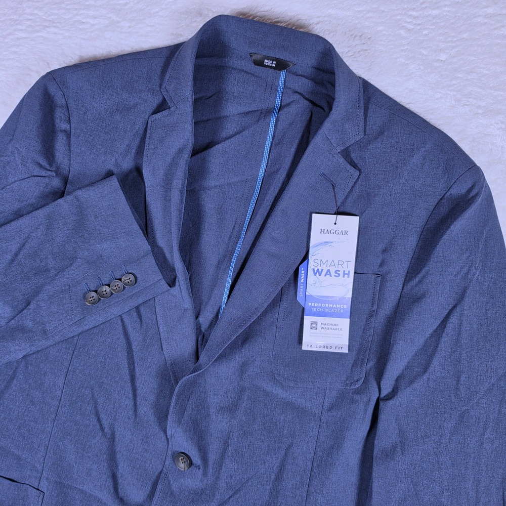 NEW Haggar Smart Wash Performance Tech Blazer Men XL 48/50 Blue L/S Stretch $200